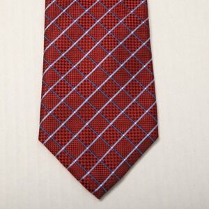 Countess Mara Tie Red Blue Check Woven Silk 3 1/2" x 57"